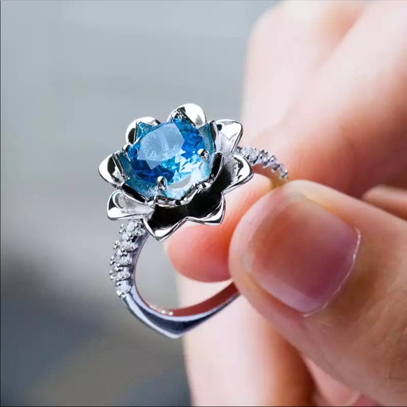 Jewelry - New Ring with  Lotus Flower Design Sea Blue
